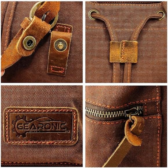 21L Canvas Backpack Leather Rucksack Knapsack 15inch Laptop Tote Satchel College - Picture 4 of 6